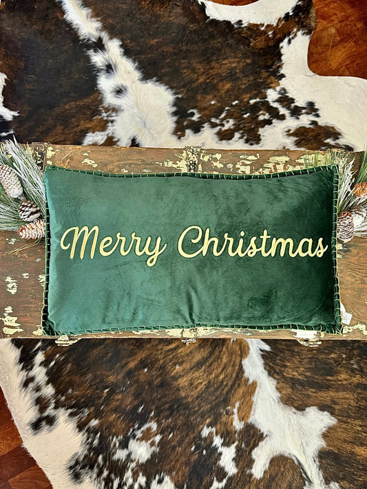 Merry Christmas Green Velvet Pillow