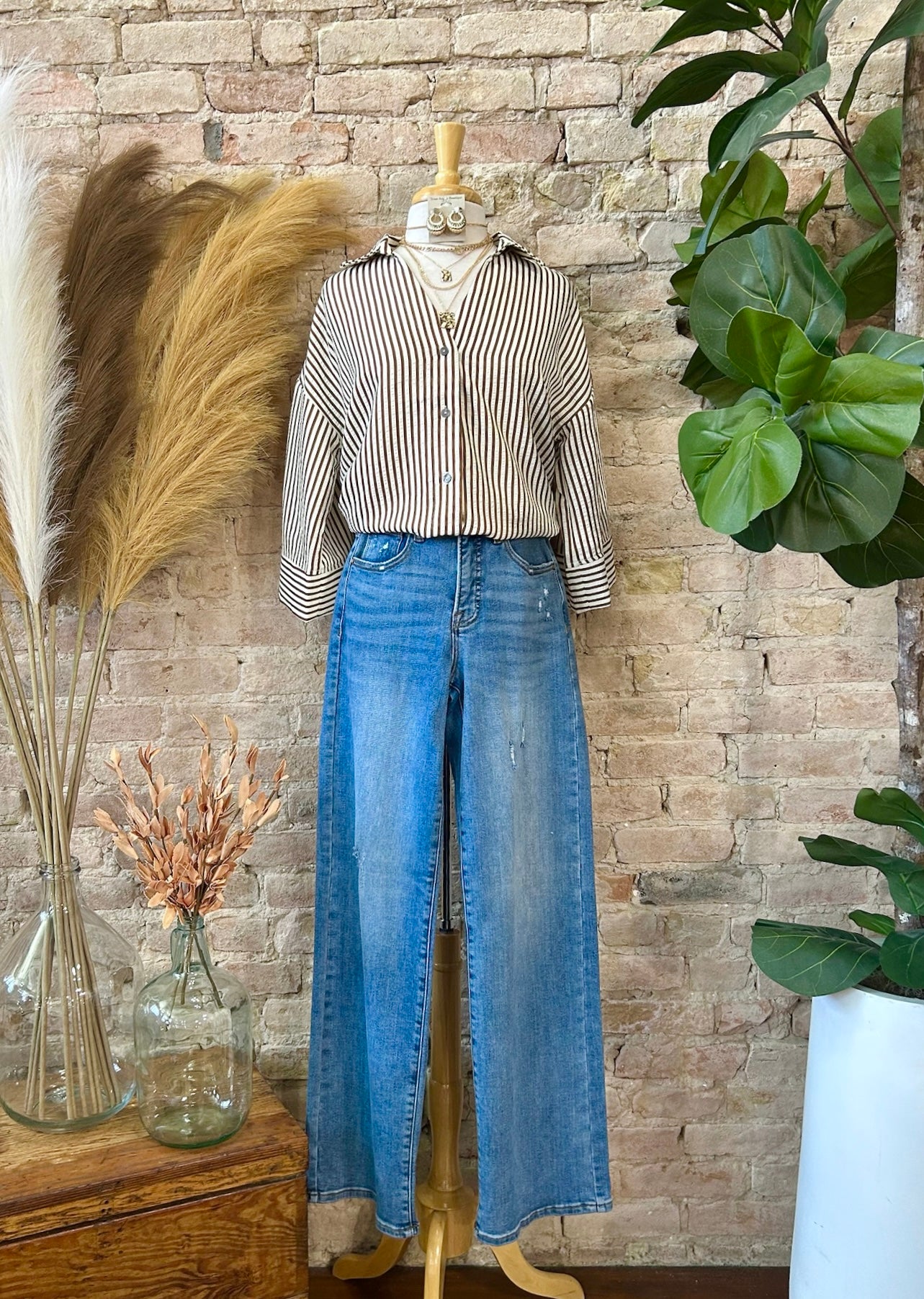 Bonfires & S'Mores Season Brown Striped Blouse