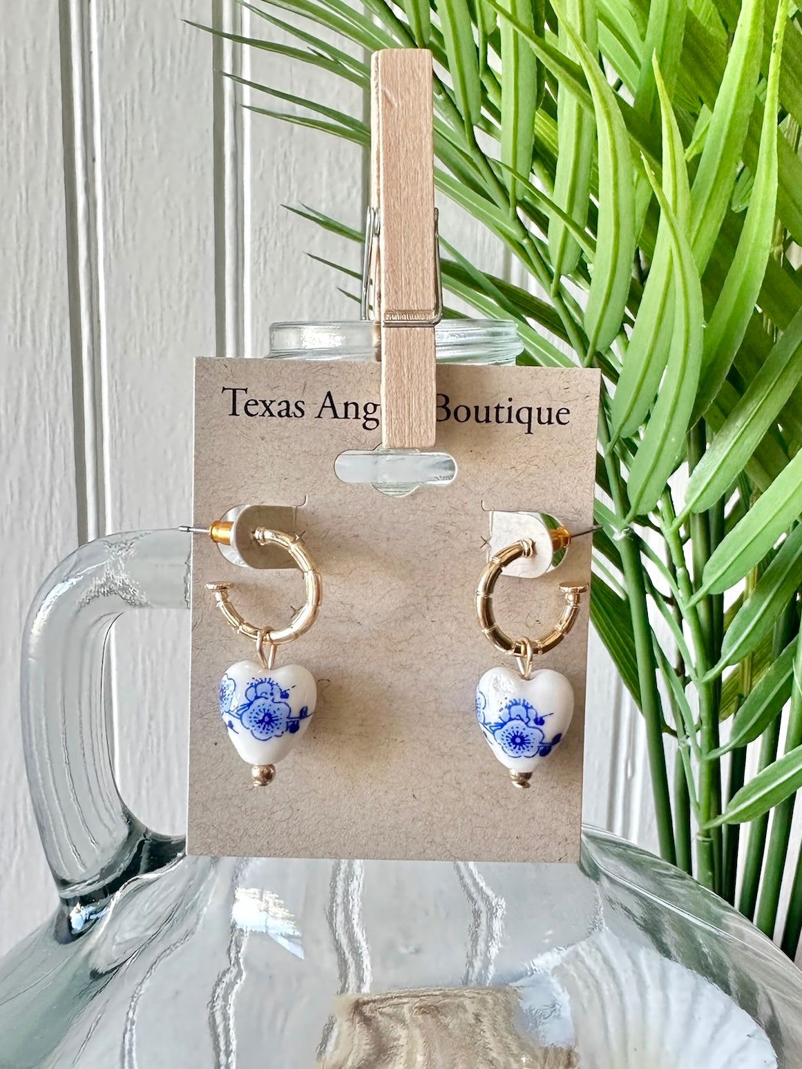 Blue Willow Heart Earrings