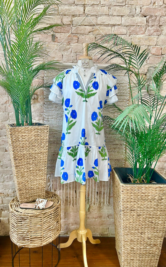 Blessed In Bluebonnets White Dress