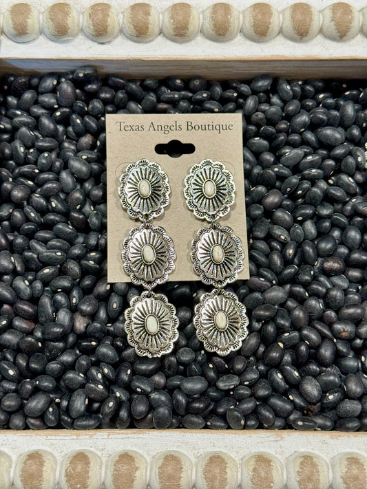 White Dangle Concho Earrings