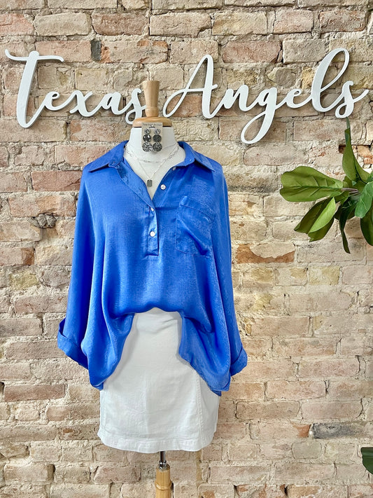 Into Every Bit Of It Royal Blue Blouse