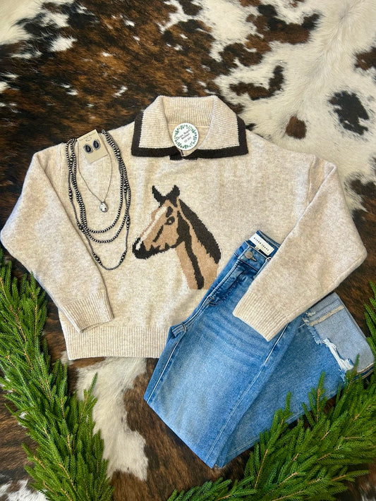 Home For The Holidays Ivory Horse Sweater