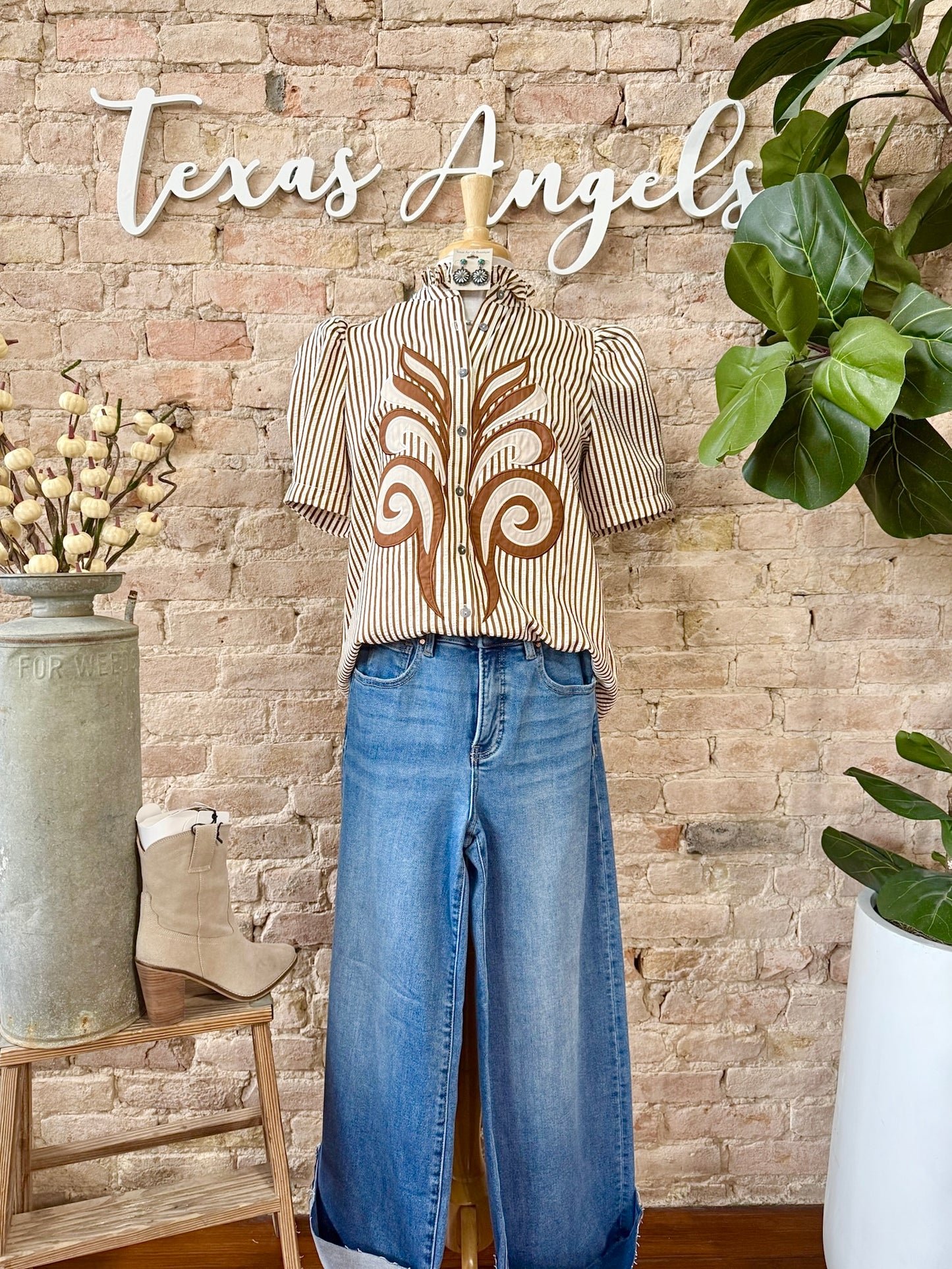Make A Statement Caramel Striped Blouse