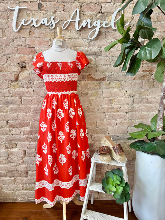 Vacation Bound Red Boho Maxi Dress