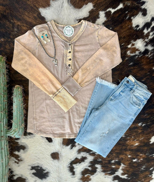 40% Off - Through Thick & Thin Mocha Acid Wash Top