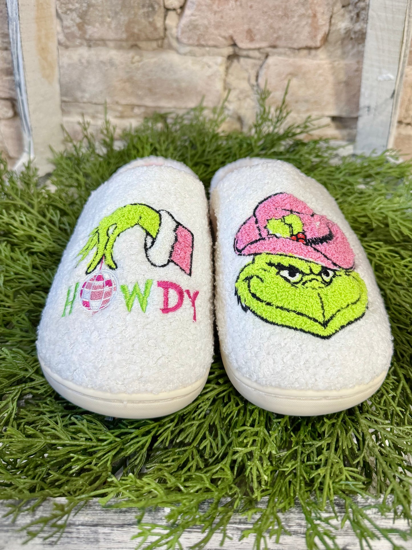 Grinch Gone Cowboy Christmas Slippers