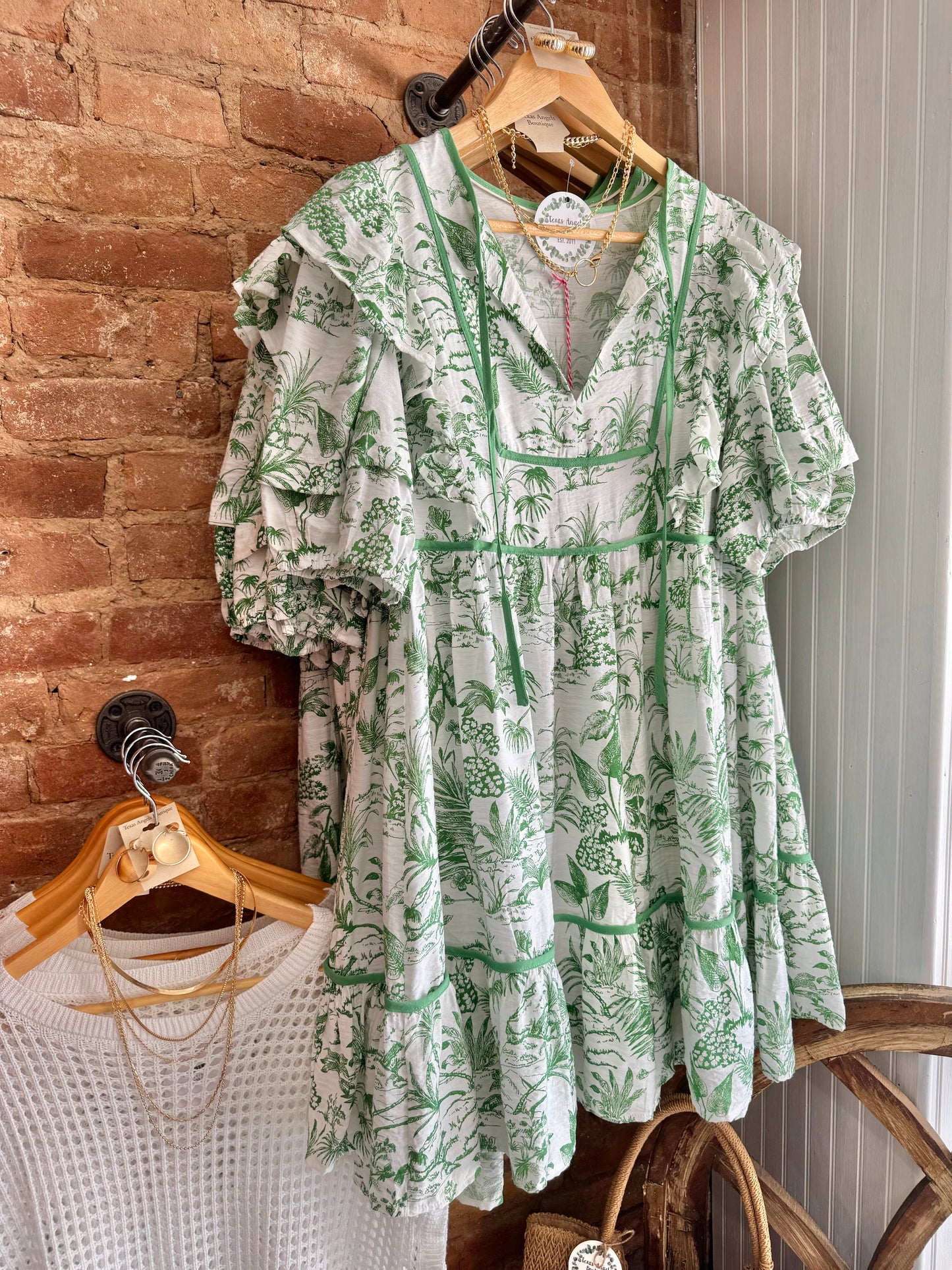 Vintage Cottage Green Printed Dress