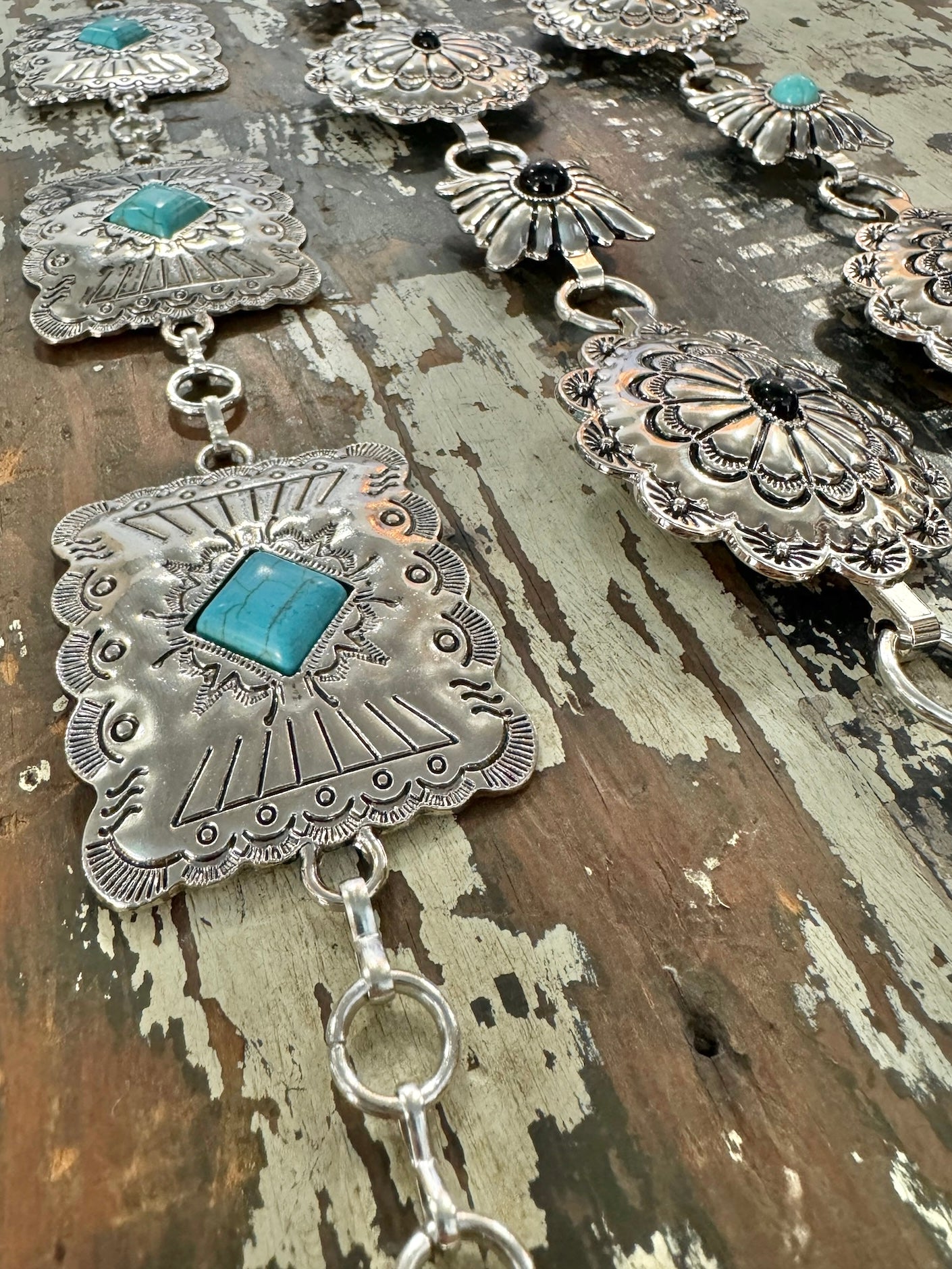 Square Turquoise Silver Concho Belt