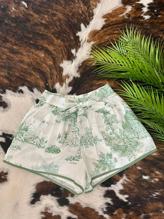 40% Off - Vintage Cottage Green Printed Shorts