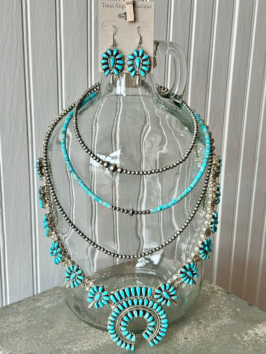 Sterling Silver Navajo Pearls & Genuine Turquoise Necklace