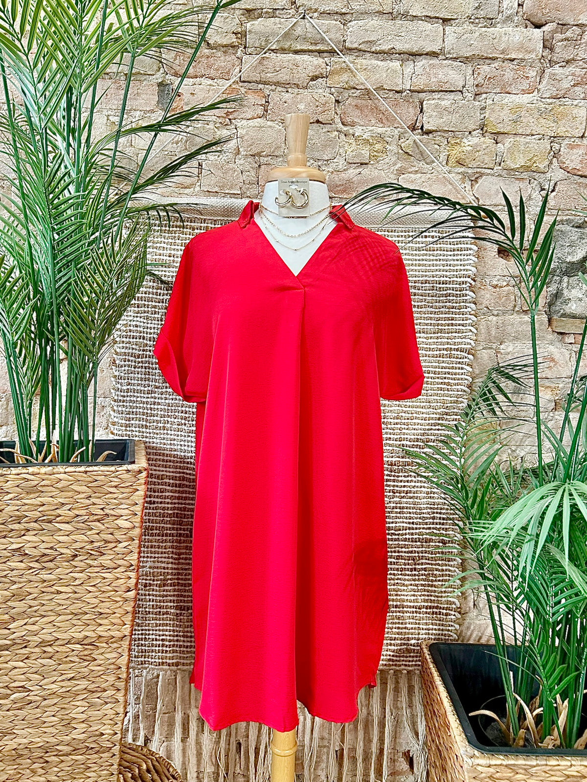 40% Off - Daydreaming Red V-Neck Dress