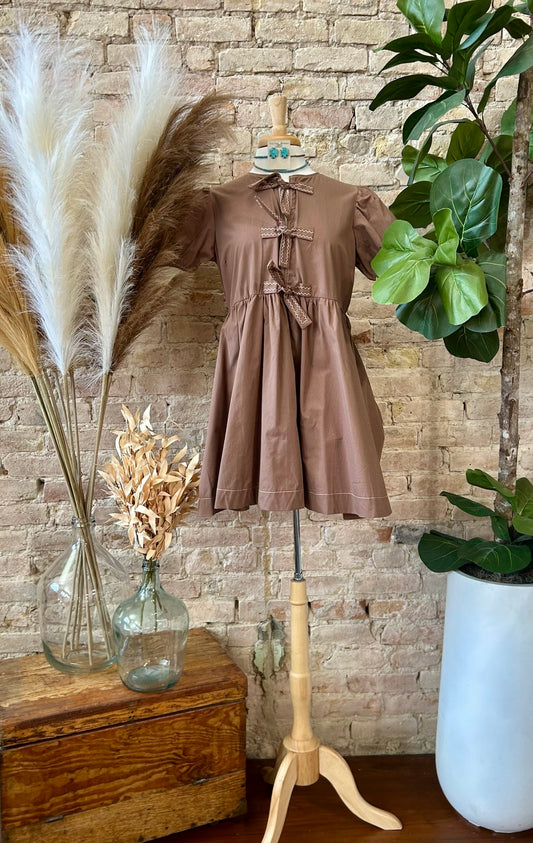Ribbons & Bows Brown Babydoll Dress