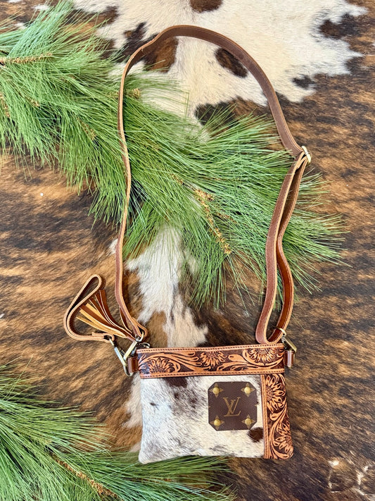 The Aubrey Upcycled LV Tooled Leather Crossbody