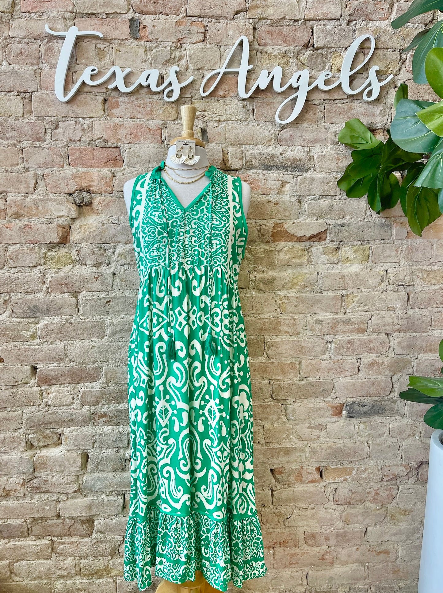 40% Off - Girls Just Wanna Have Fun Green Printed Maxi