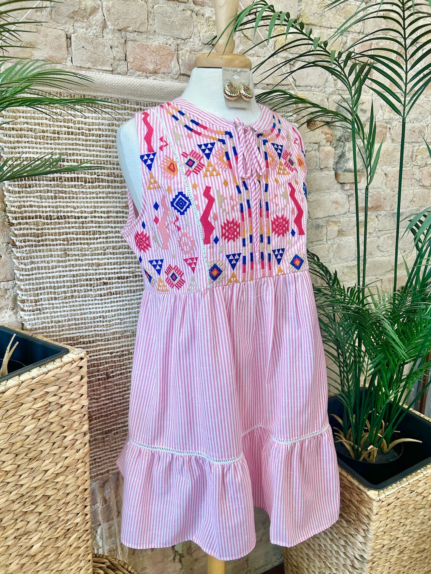 Happily Ever After Pink Striped Embroidered Dress