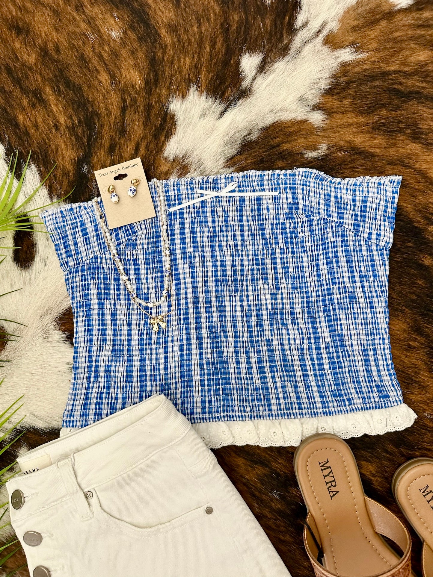 Home Of The Brave Blue Striped Strapless Top