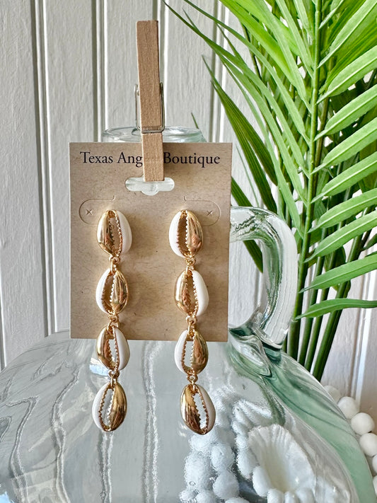 Gold Puka Shell Dangle Earrings