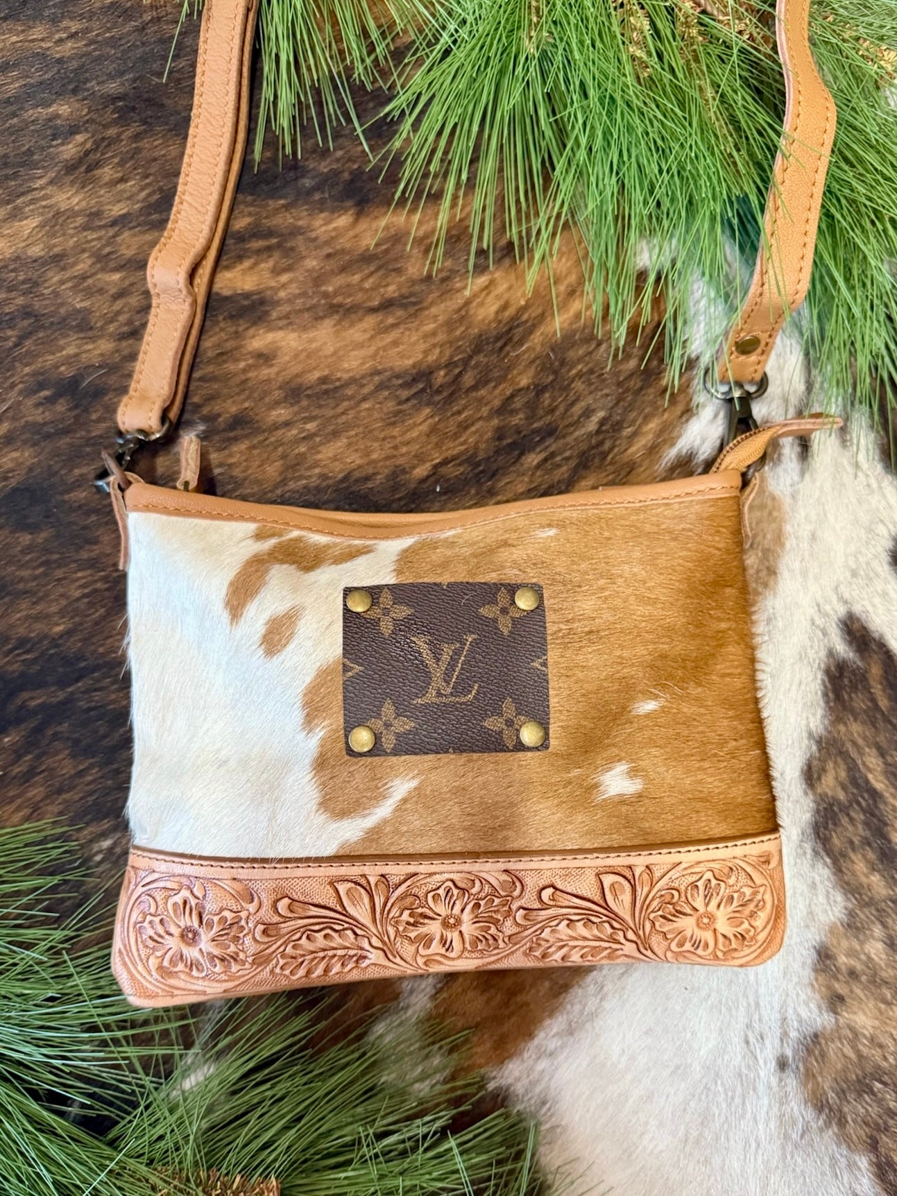 The Katelynn Upcycled LV Tooled Leather Crossbody