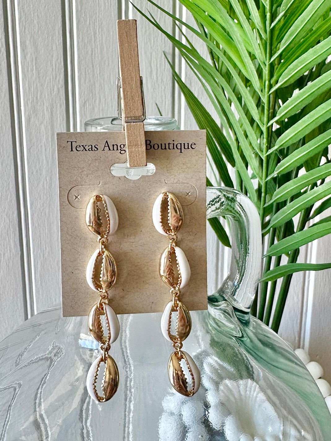 Gold Puka Shell Dangle Earrings