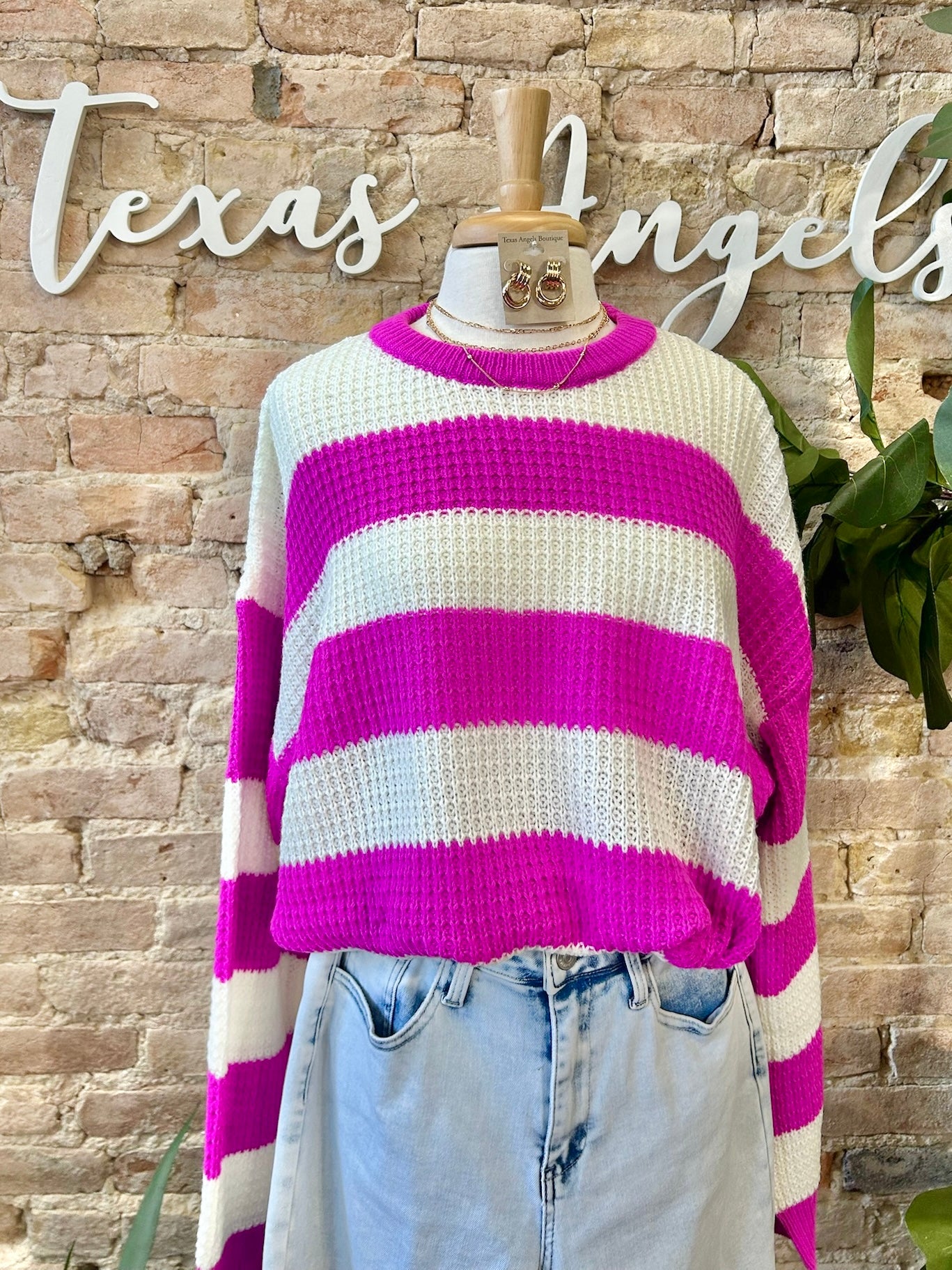 Quit Flirting Fuchsia  Striped Sweater