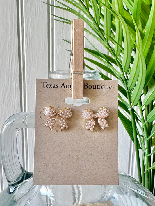 Gold Bow Pearl Earrings