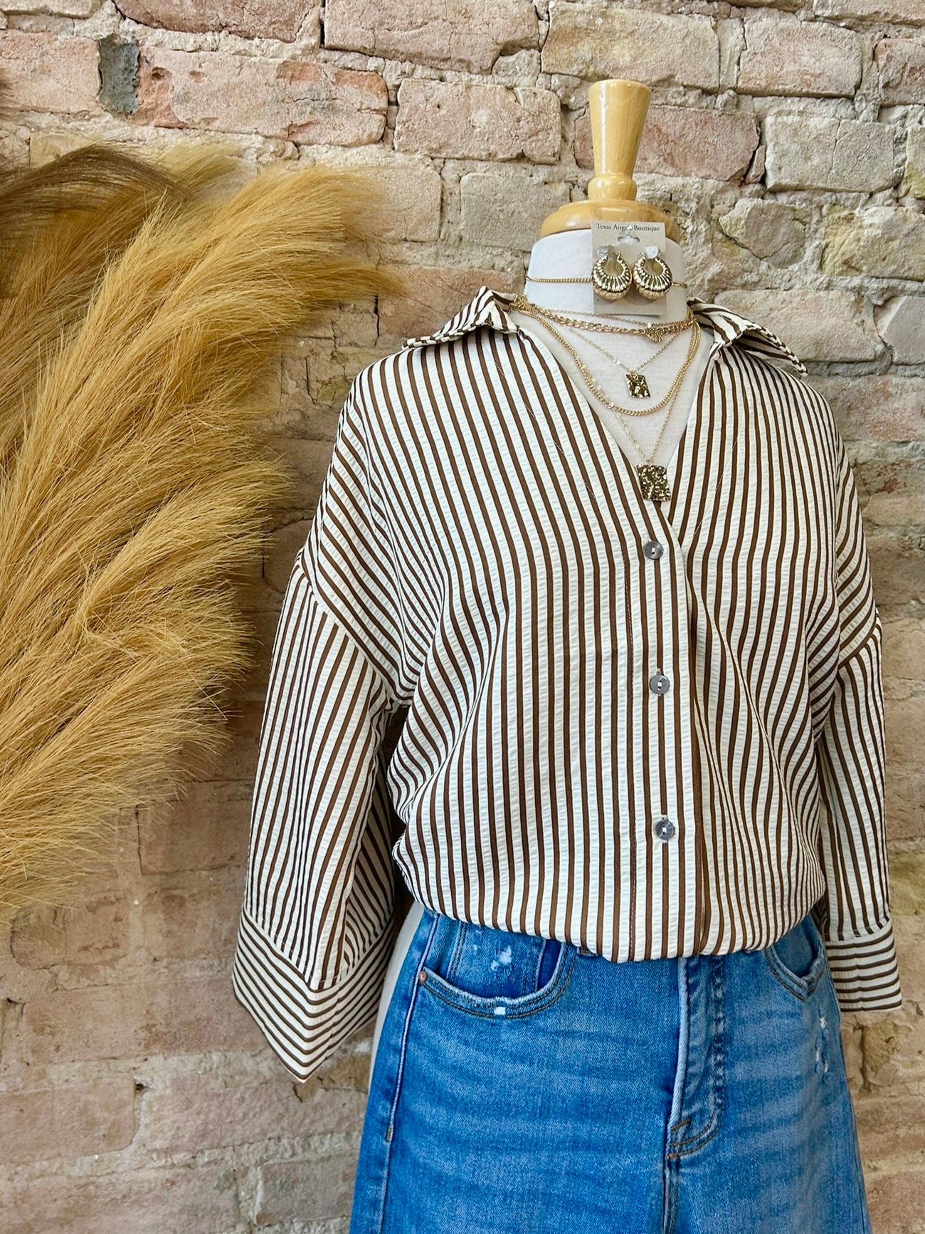 Bonfires & S'Mores Season Brown Striped Blouse