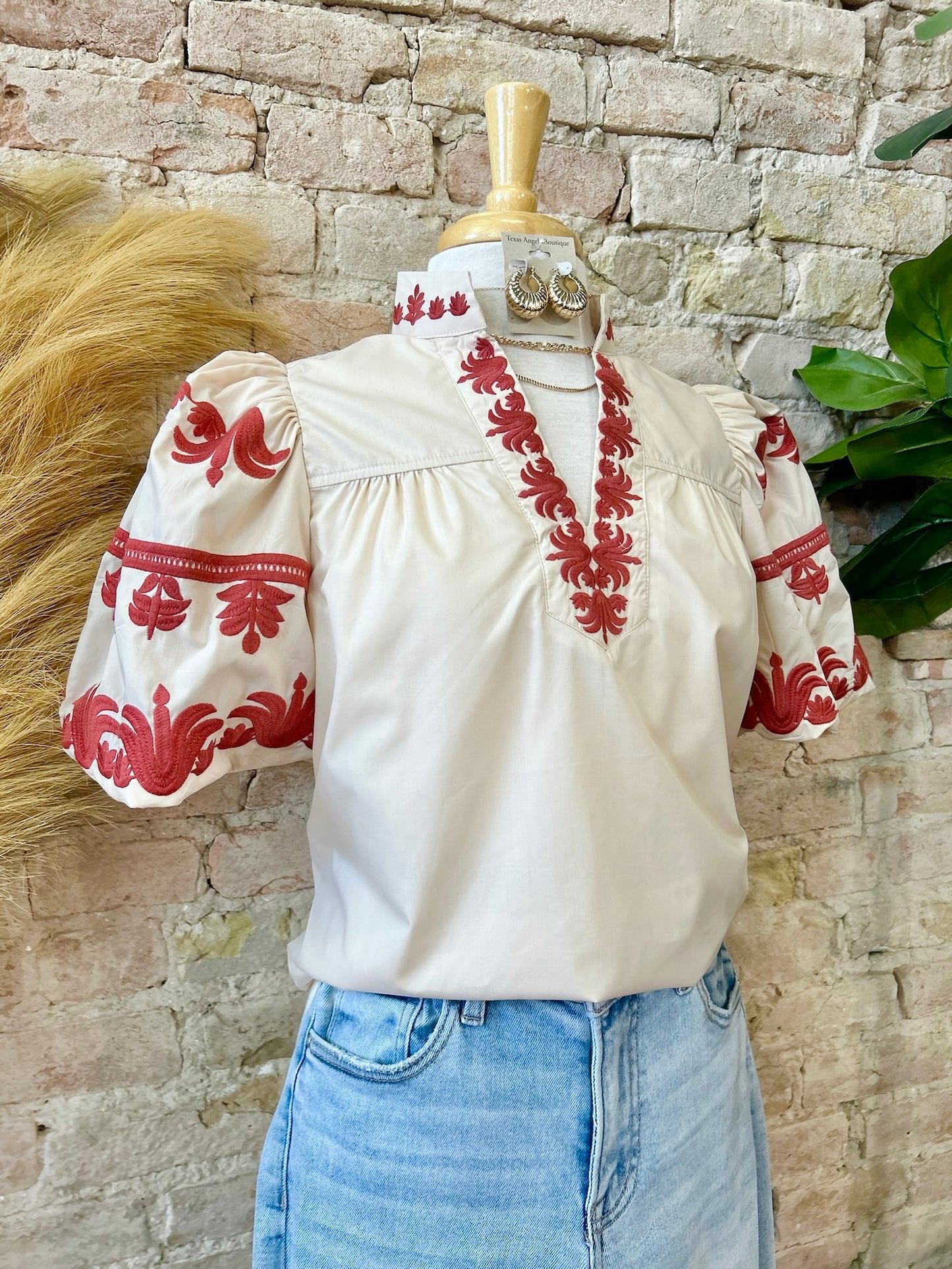 Enjoy Every Bit Taupe Embroidered Blouse
