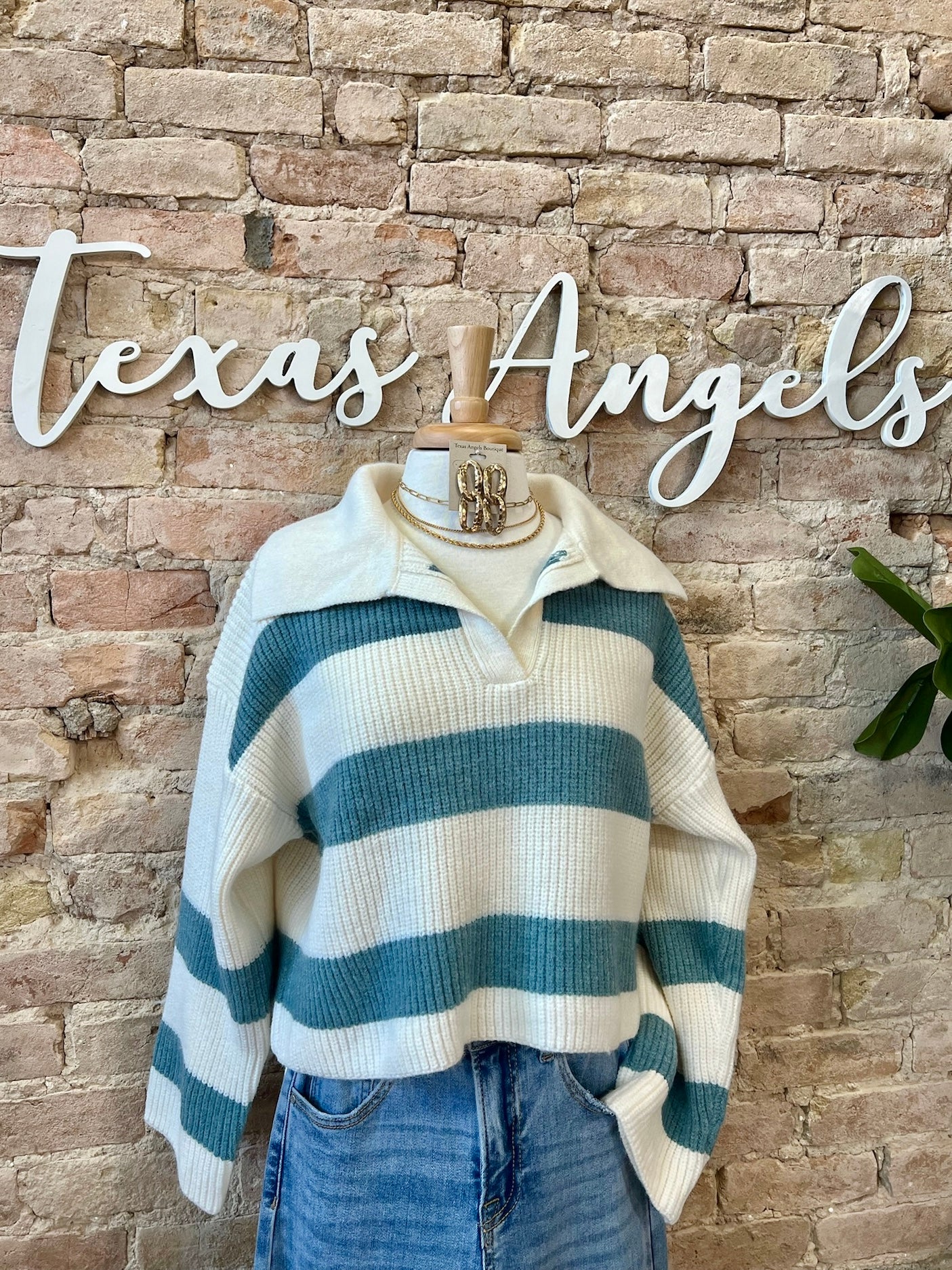 Stubborn Love Blue Striped Sweater