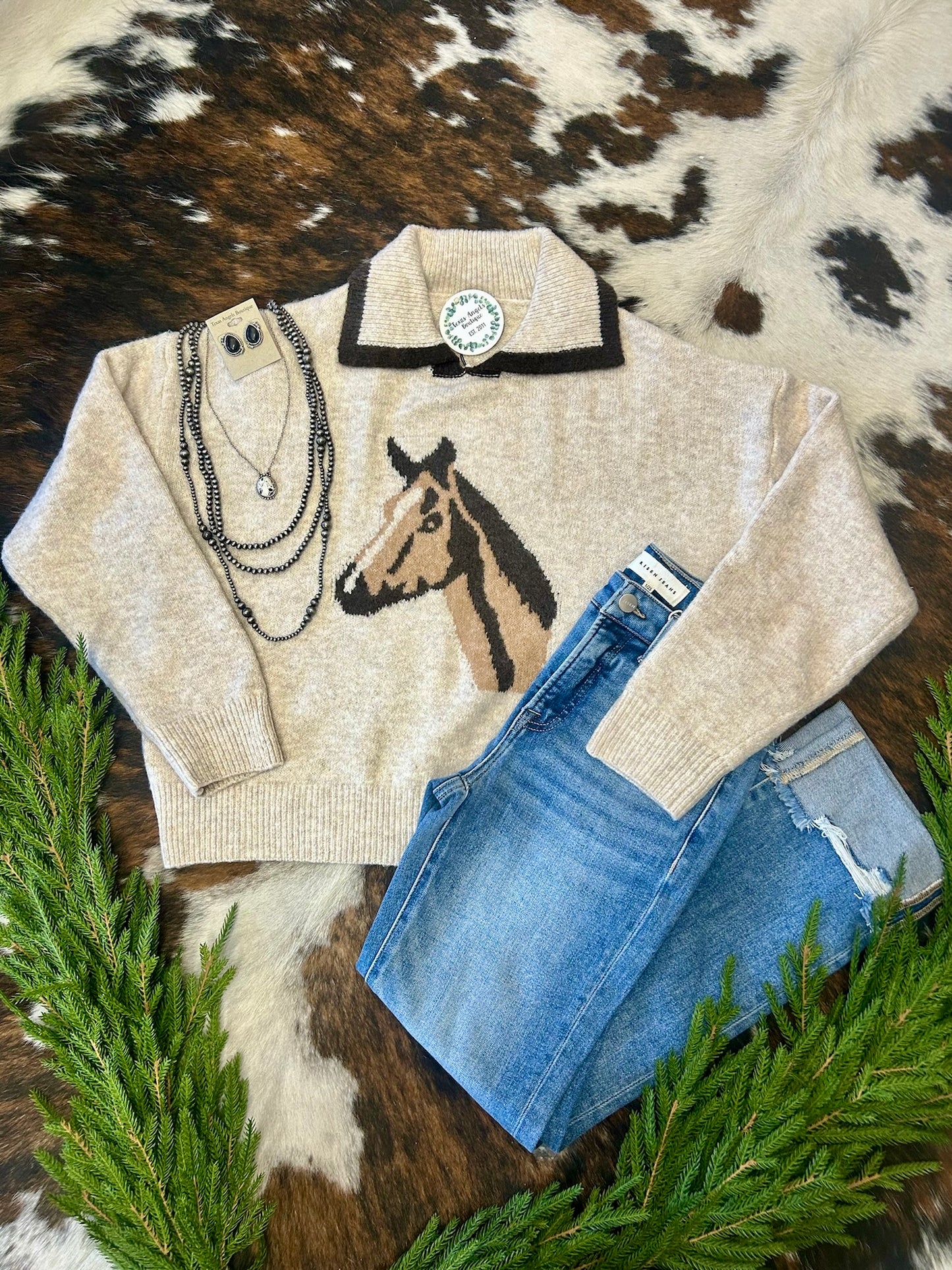 Home For The Holidays Ivory Horse Sweater