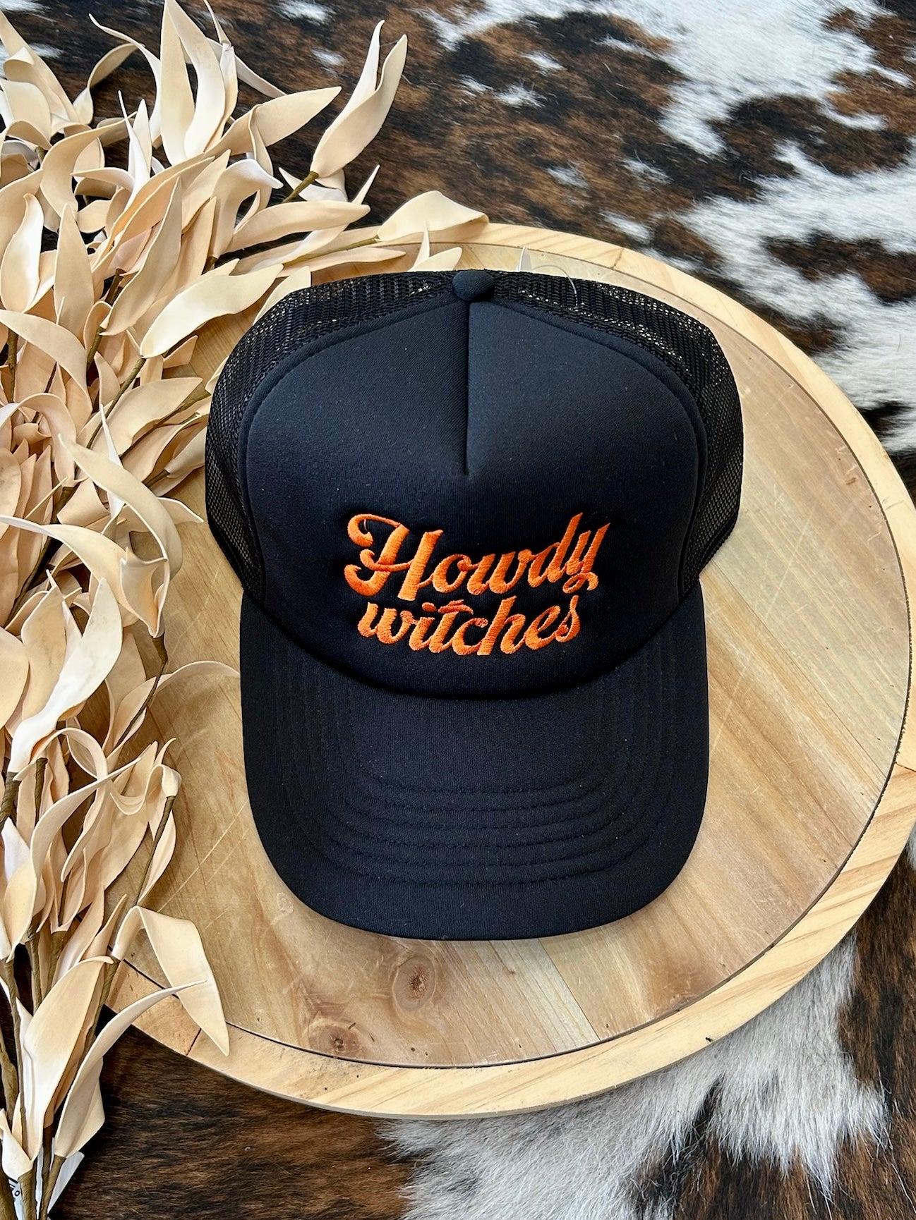 Howdy Witches Black Embroidered Trucker Hat