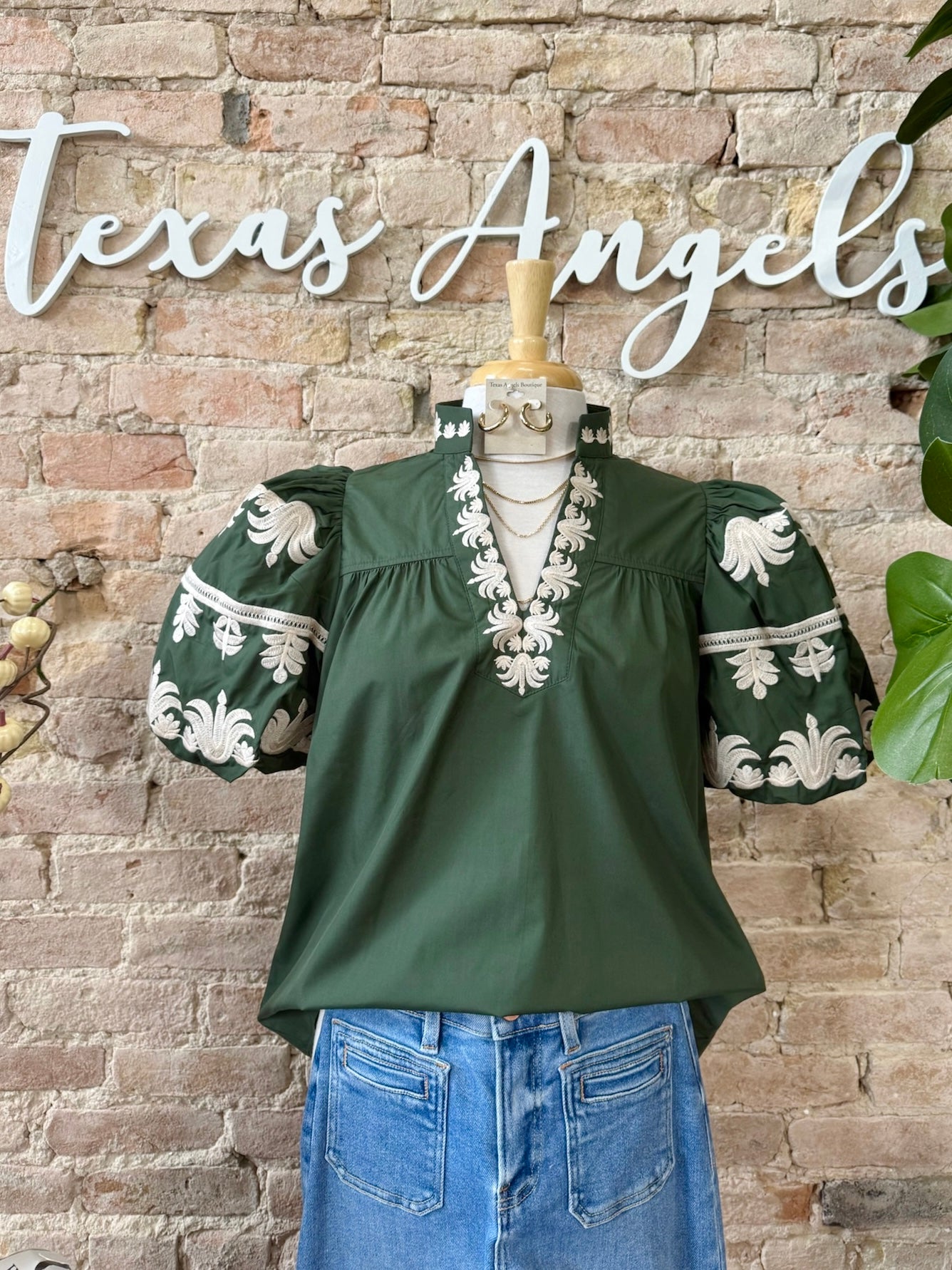 Enjoy Every Bit Dark Green Embroidered Blouse