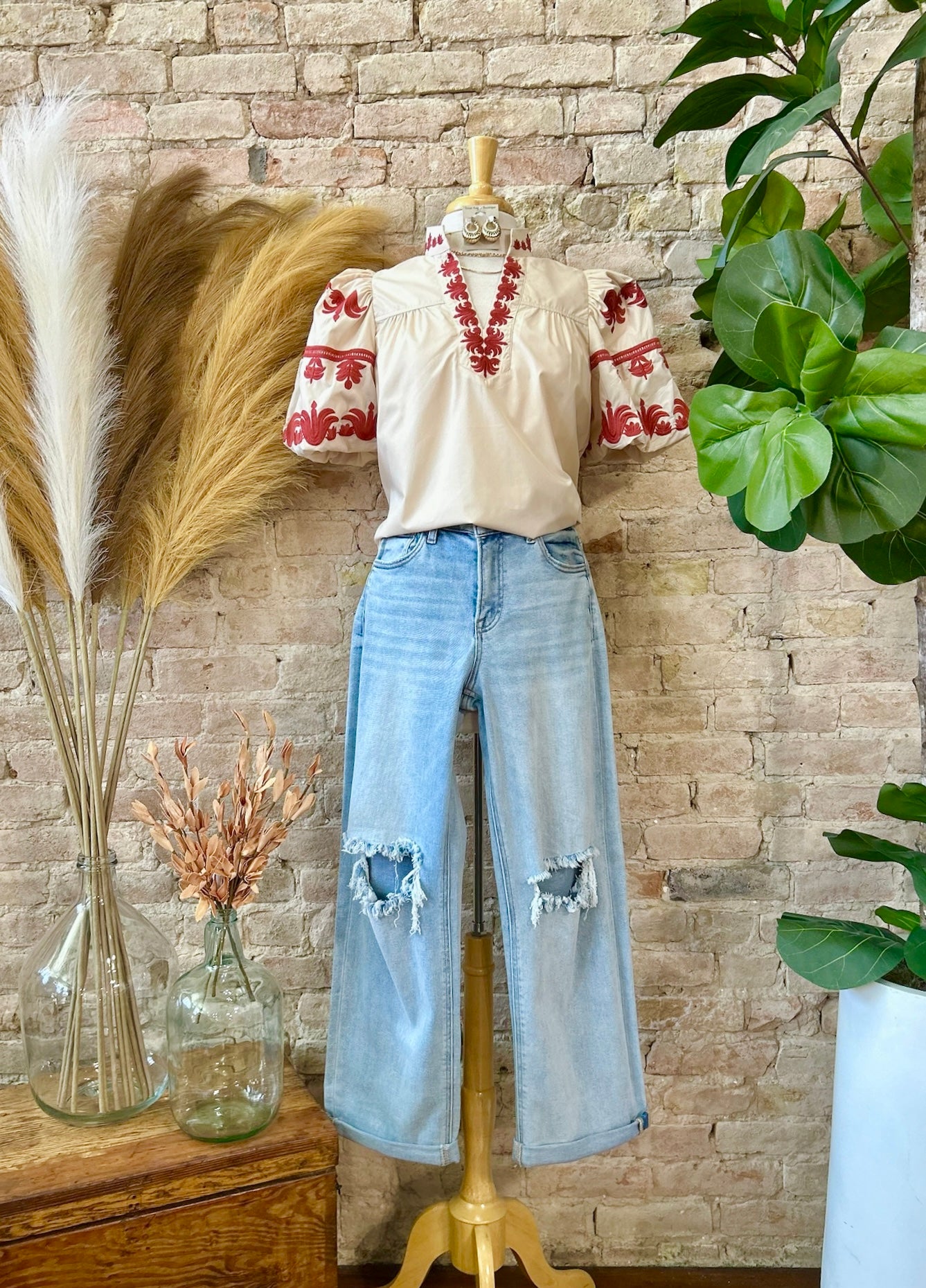 Enjoy Every Bit Taupe Embroidered Blouse
