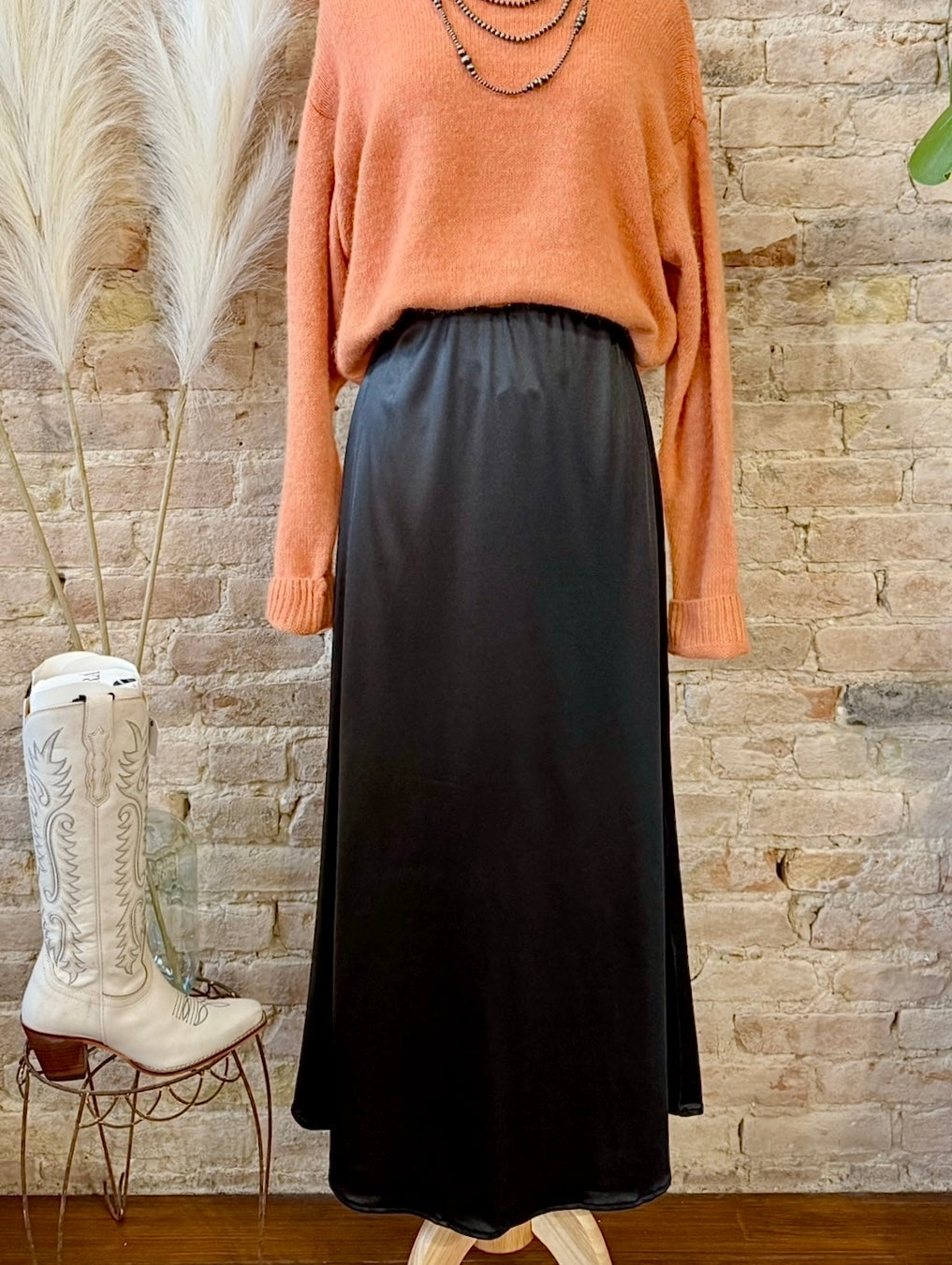 Saturday Night Black Satin Skirt