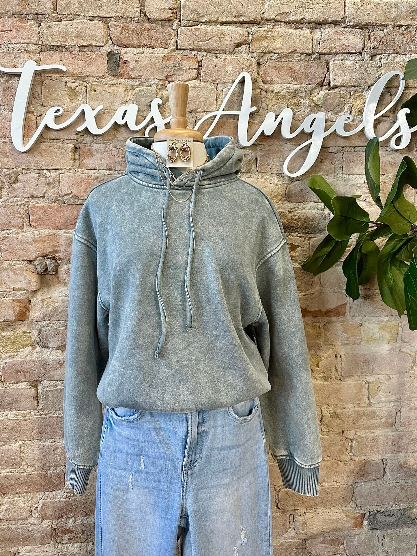 Headed There Sage Acid Wash Fleece Hoodie