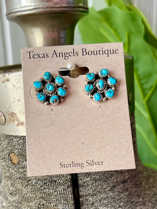 Sterling Silver & Genuine Turquoise Concho Studs