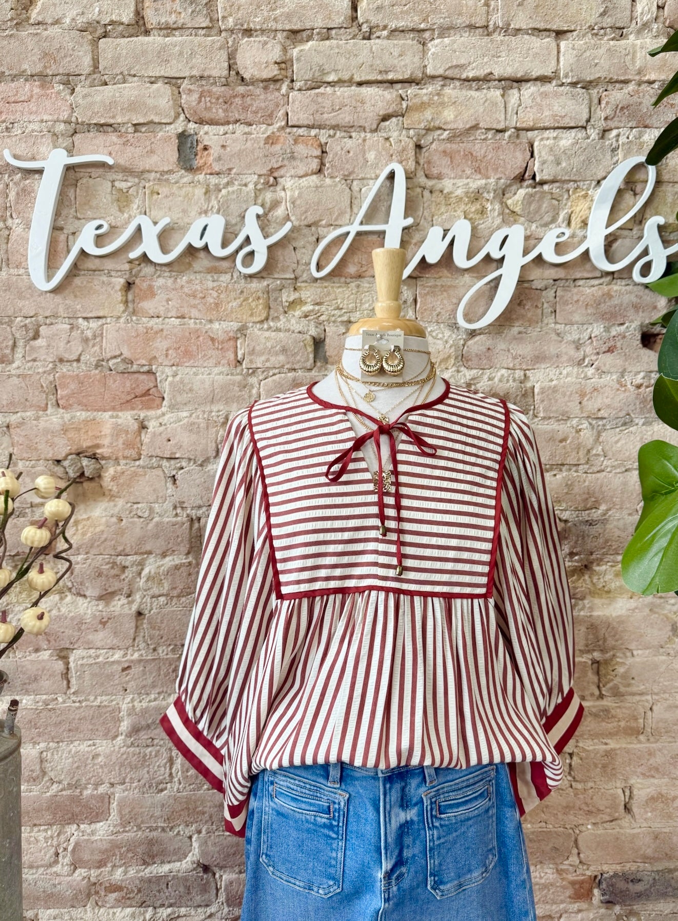Falling Into Place Rust Striped Blouse