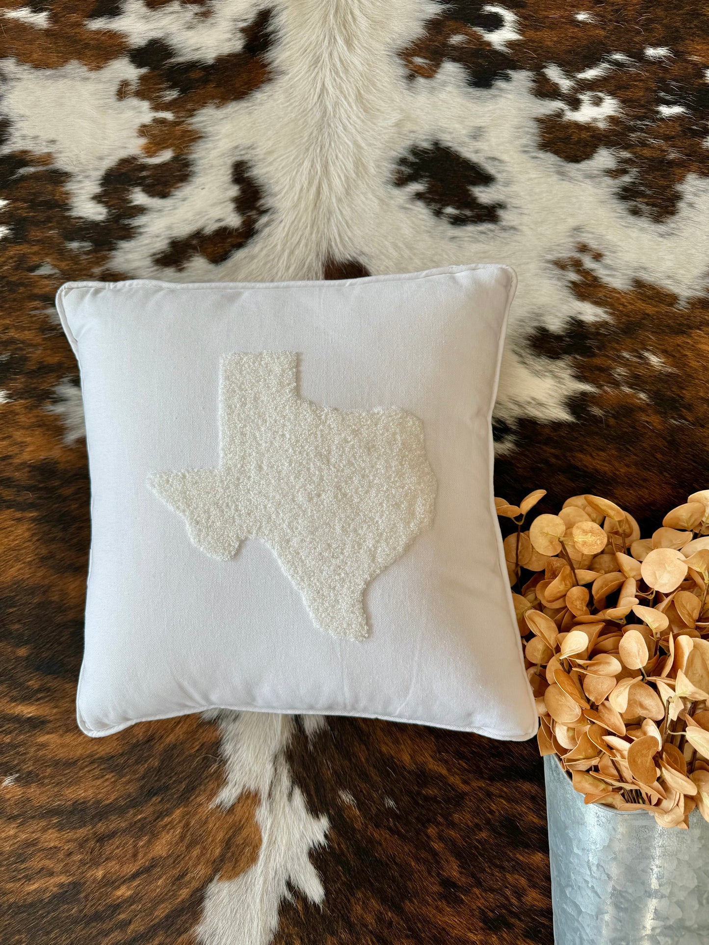 White Embroidered Texas Pillow