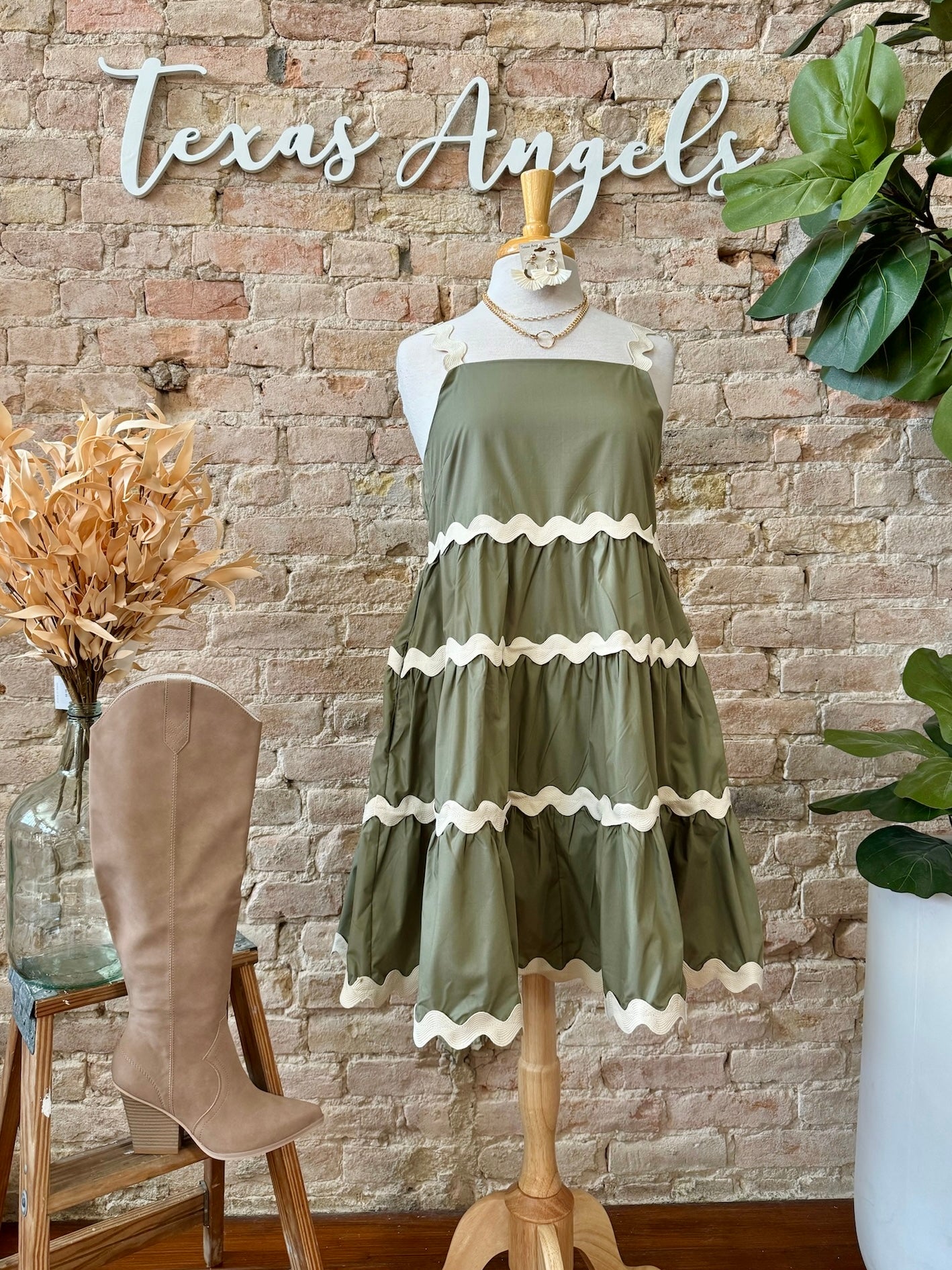 All Dolled Up Olive Dress