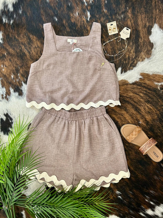 40% Off - That's What She Said Mocha Scalloped Hem Tank