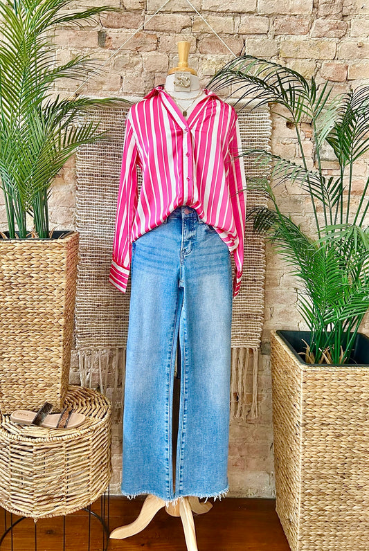 Hi Sugar Hot Pink Satin Blouse