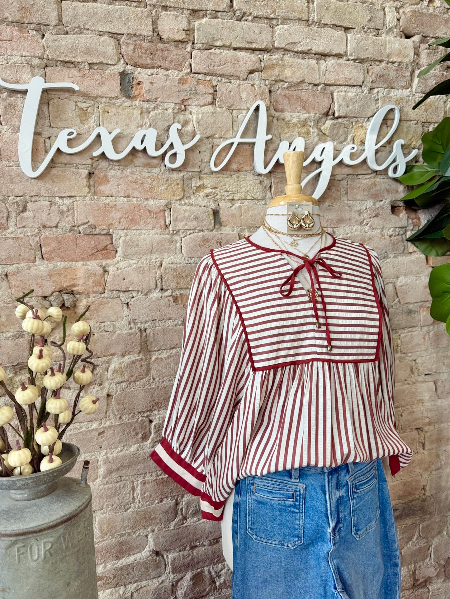 Falling Into Place Rust Striped Blouse