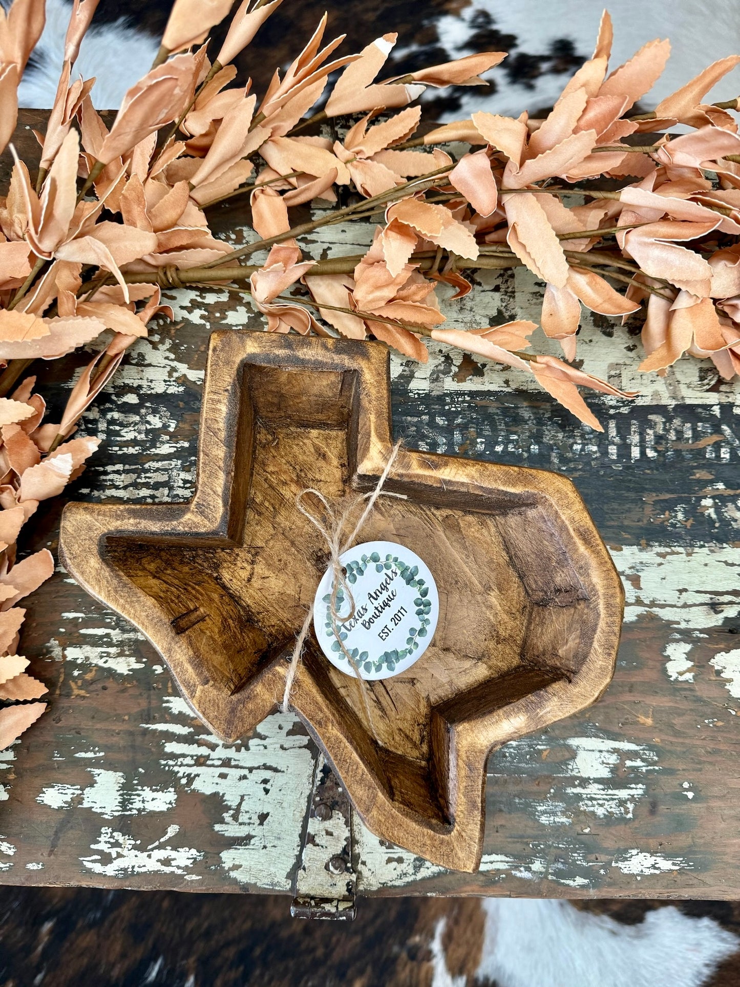 Brown Wooden Texas State Bowl