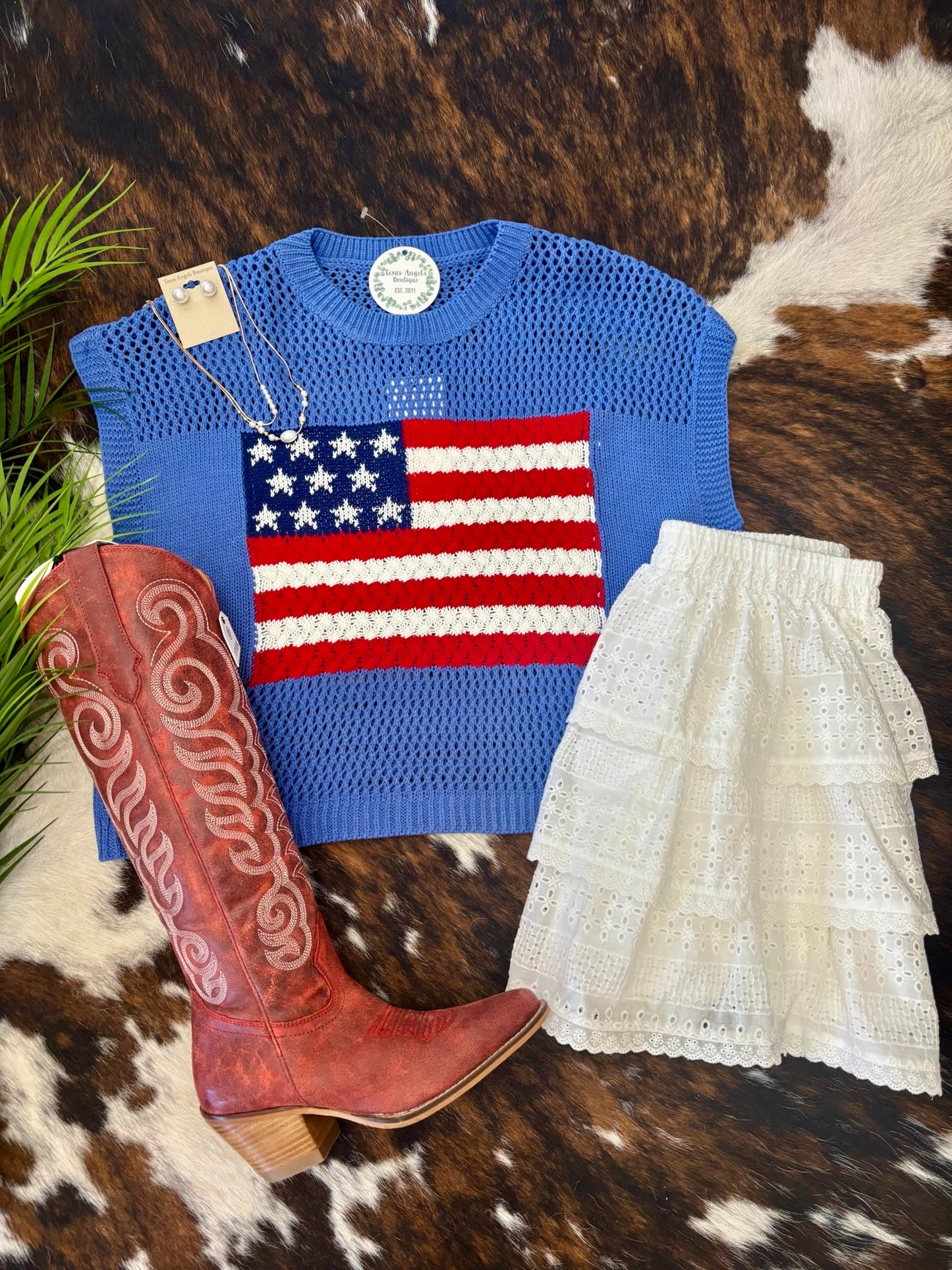 All American Girl USA Flag Blue Knit Top