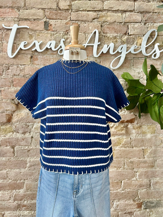 Coastal Cutie Navy Striped Sweater Top