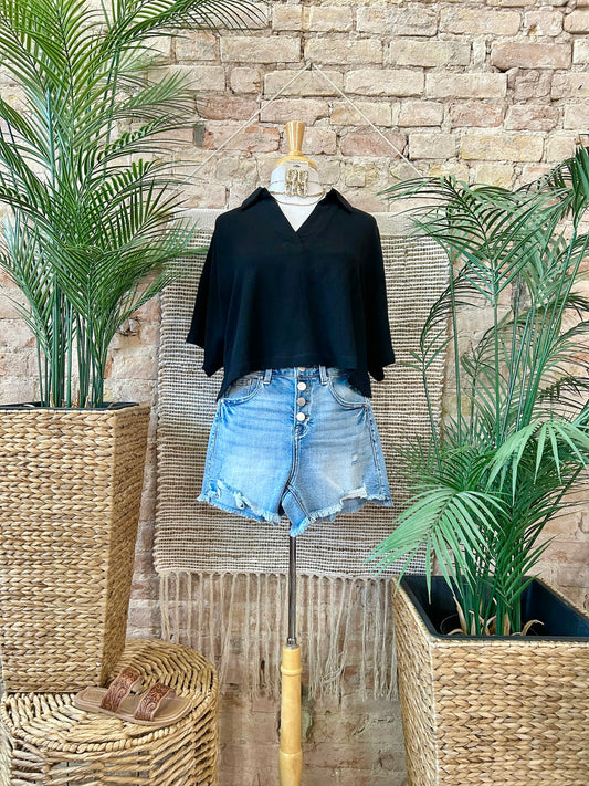 Waterfront Black Linen Blouse