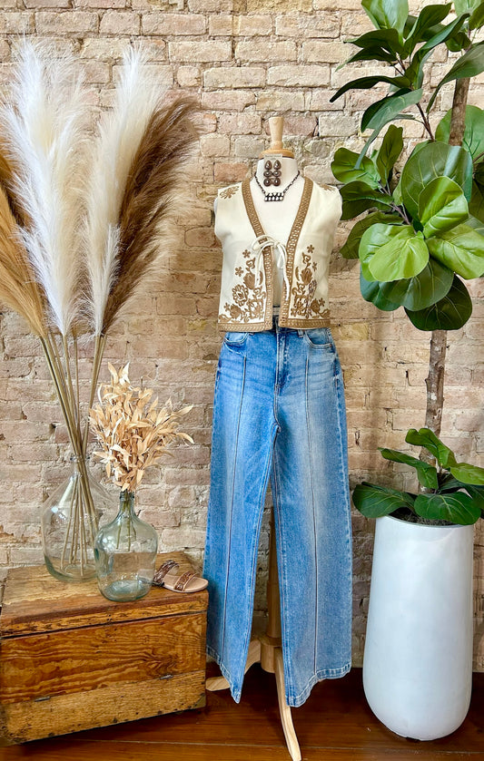 RESTOCK Easier Said Than Done Taupe Embroidered Vest