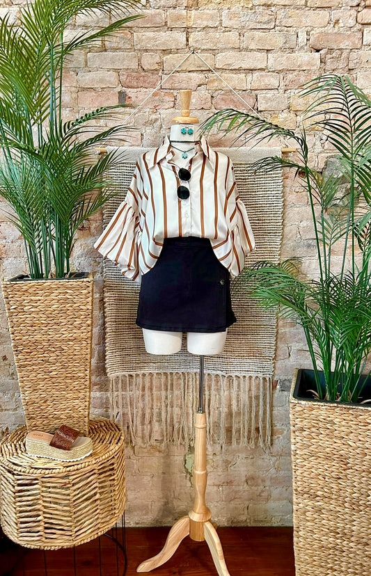 A Sweet Surprise Brown Striped Satin Blouse