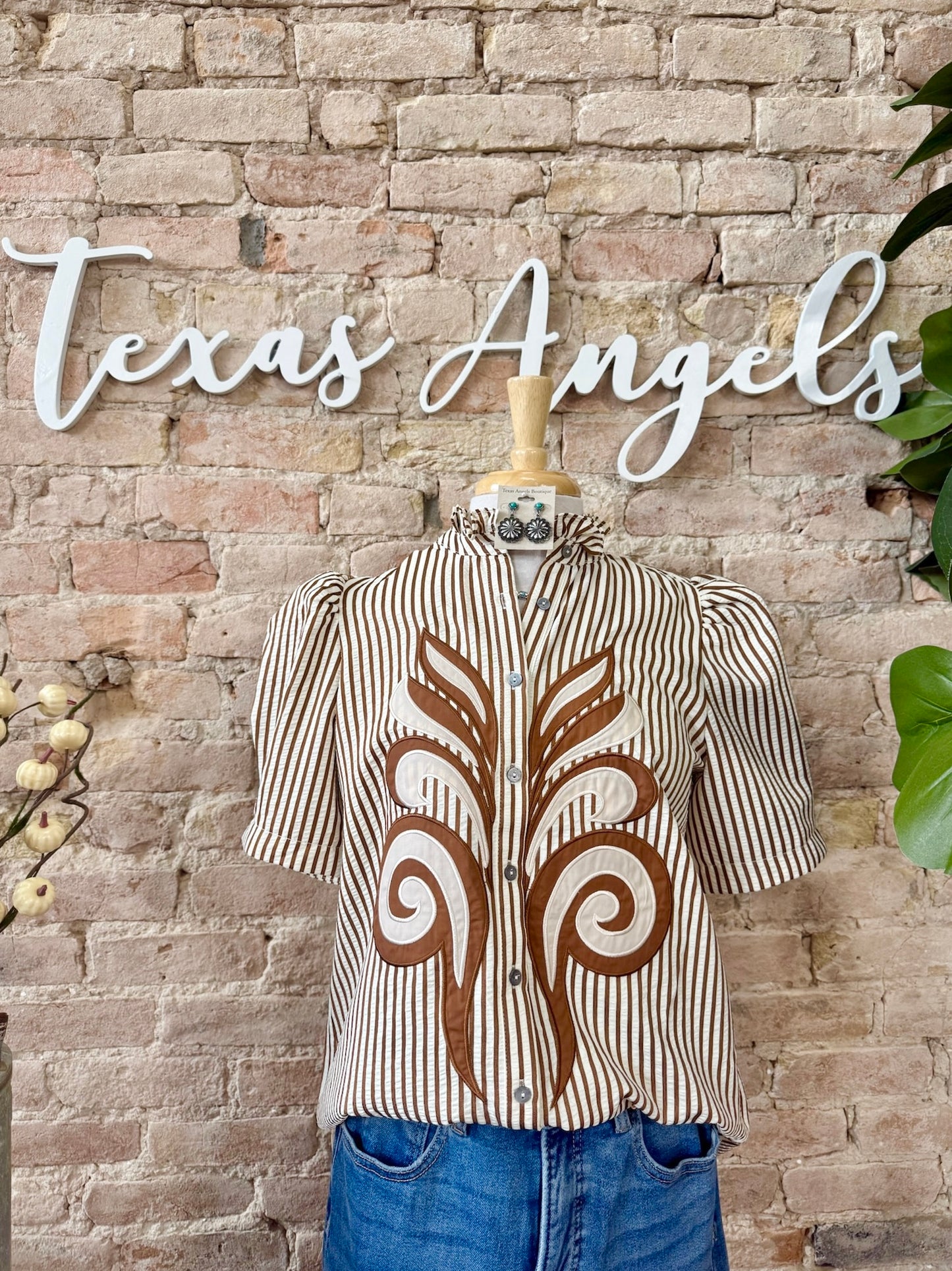 Make A Statement Caramel Striped Blouse