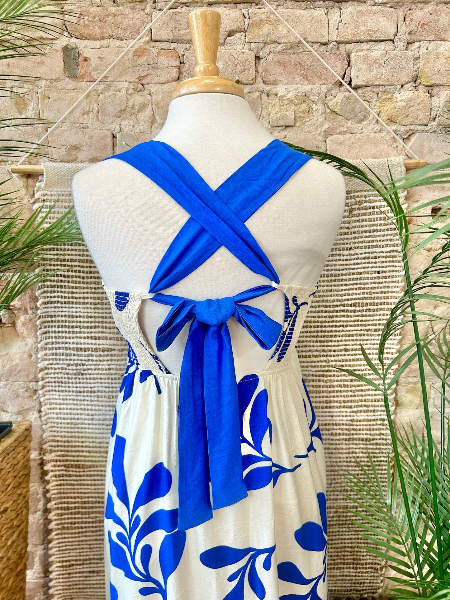 50% Off - Radiant Royal Blue Leaf Maxi Dress